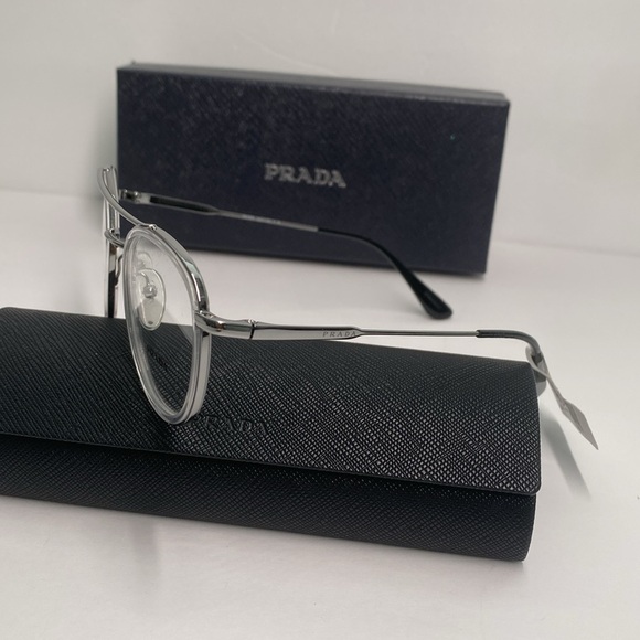 New Authentic Prada 66XV 07A1O1 - Clear METAL STAINLESS STEEL Eyeglasses - Picture 4 of 13
